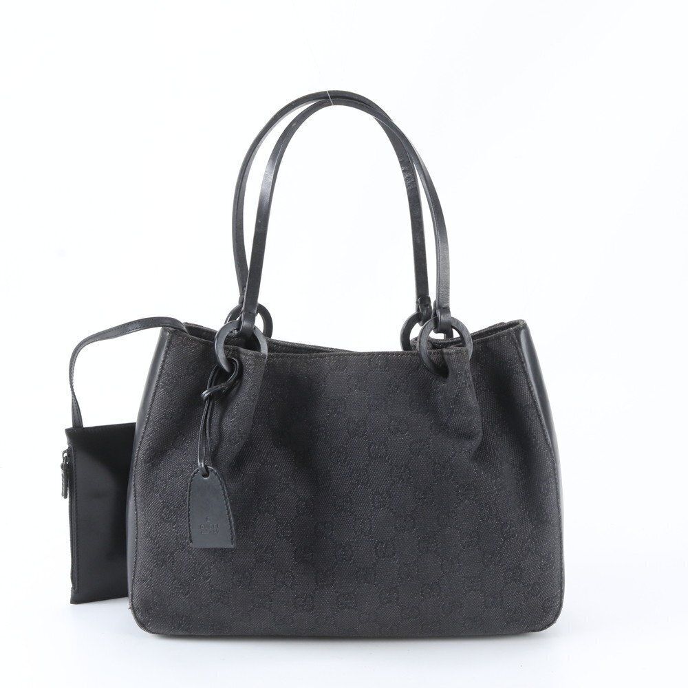 Gucci GG Canvas Leather Tote Bag Shoulder Handbag Black WIM - Picture 1 of 10